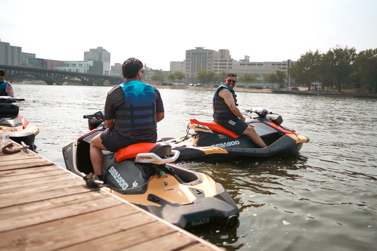 Two riders getting set up at the FunSkis dock