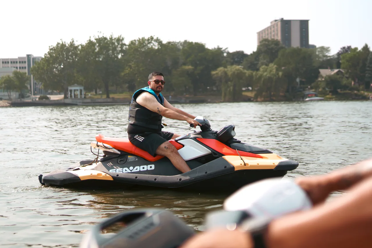A FunSkis rider heading out onto the Rock River